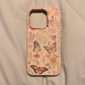 Floral Butterfly Phone Case iPhone 14 PRO - Tan